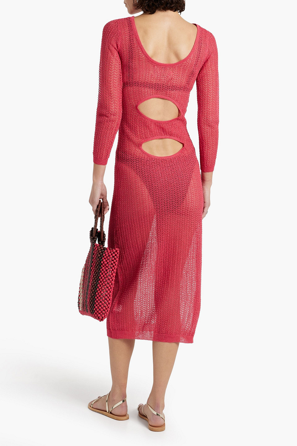 Shop Antik Batik Shany Cutout Metallic Crochet-knit Midi Dress In Coral