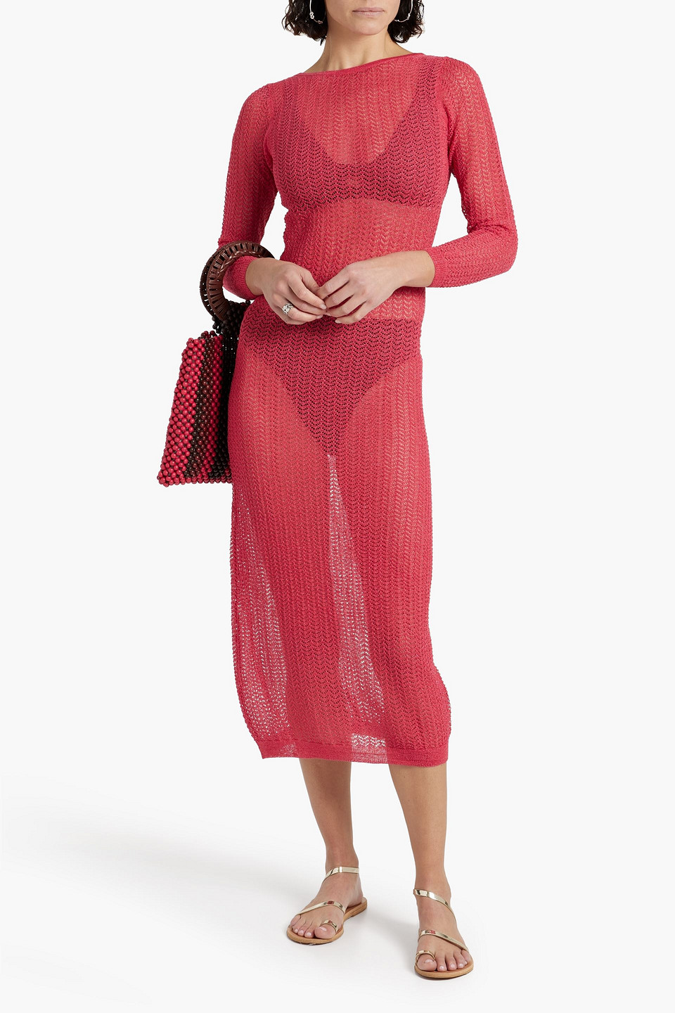 Shop Antik Batik Shany Cutout Metallic Crochet-knit Midi Dress In Coral