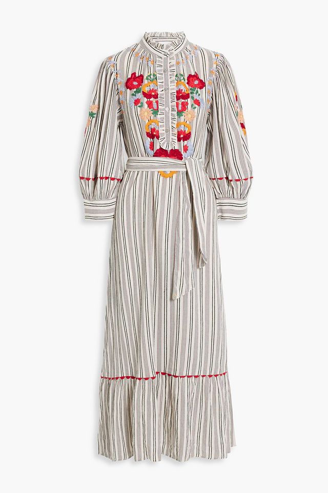 Juliette embroidered striped cotton-jacquard maxi dress