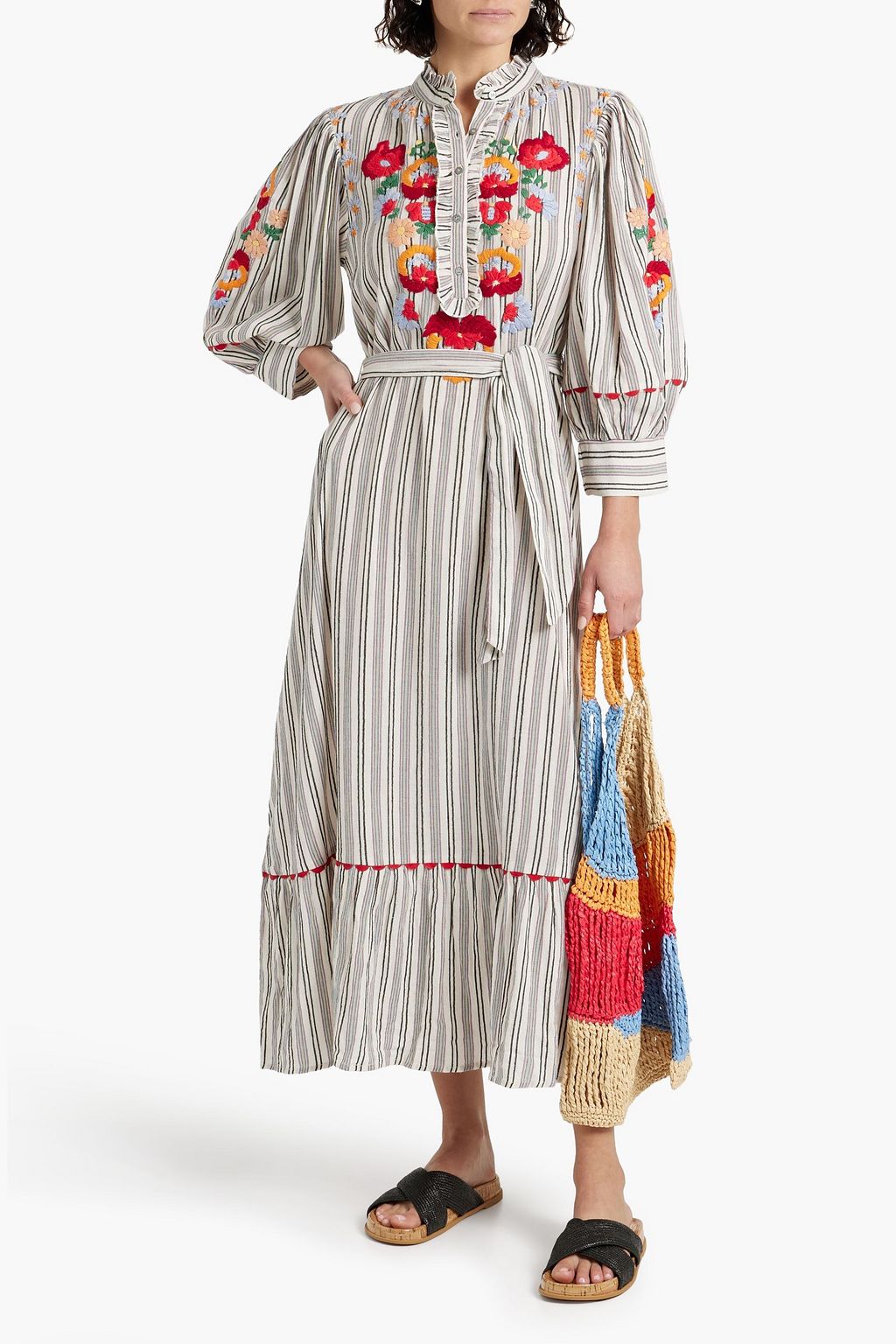 ANTIK BATIK Juliette embroidered striped cottonjacquard maxi dress THE