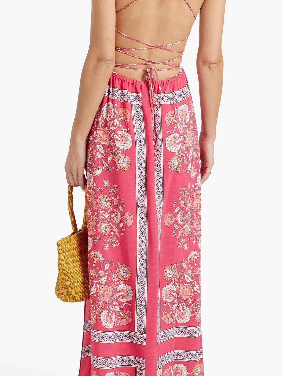 dandy gathered printed crepe maxi dress