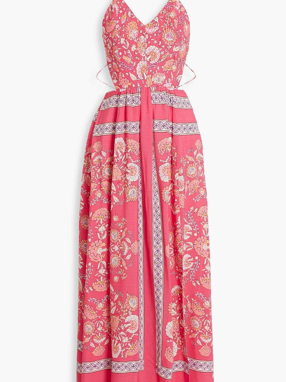dandy gathered printed crepe maxi dress