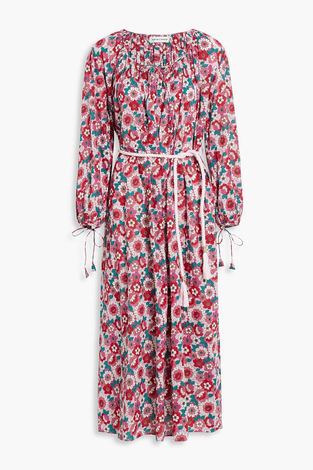 Blossom gathered floral-print cotton midi dress