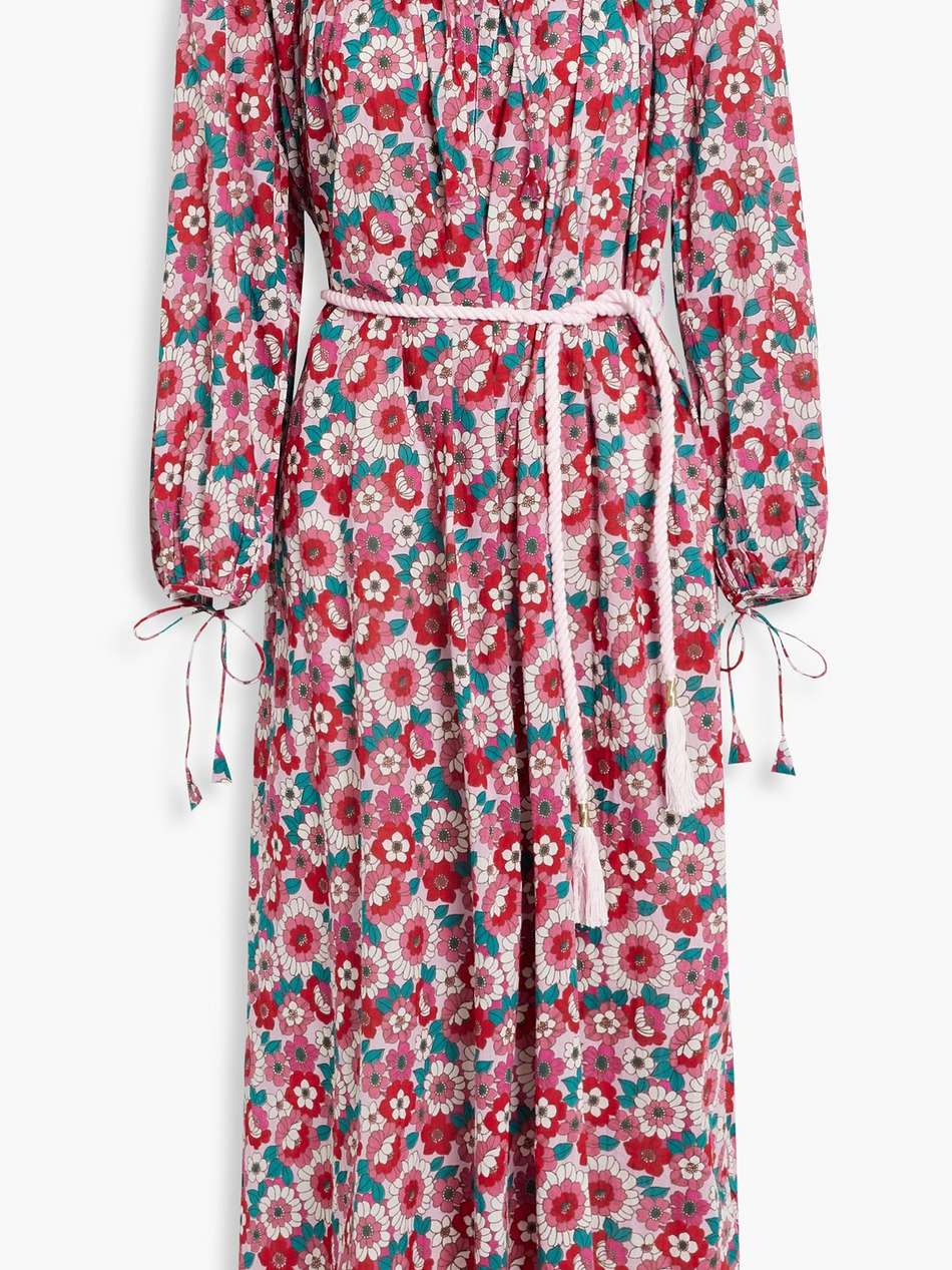 blossom gathered floral-print cotton midi dress