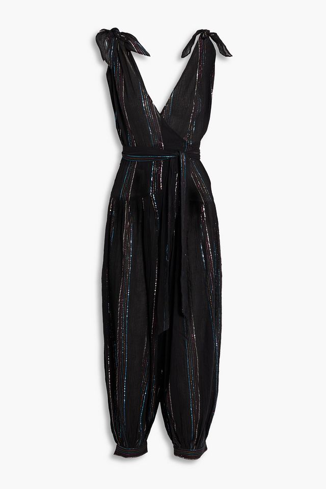 Mimi metallic striped cotton-blend gauze jumpsuit