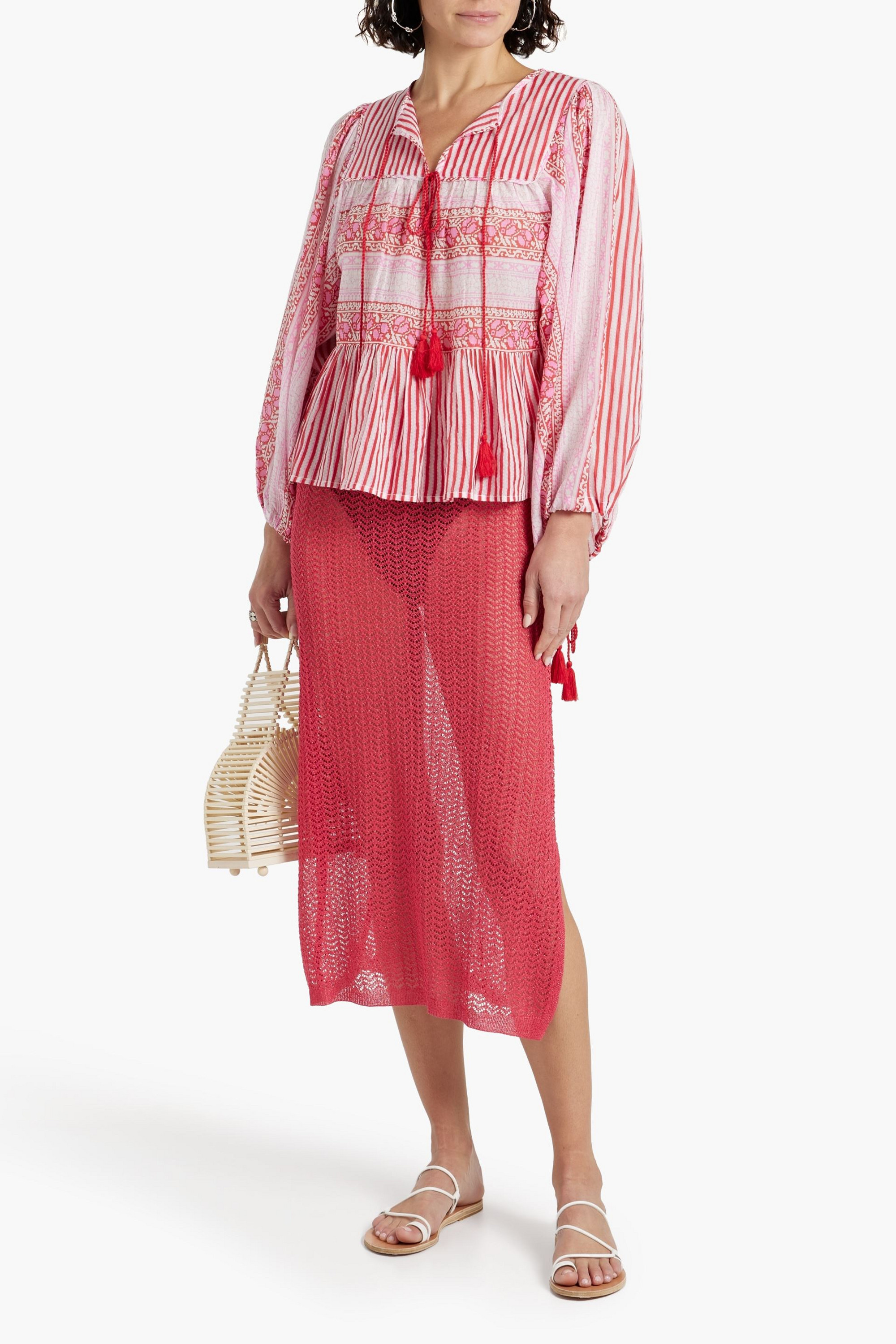 Antik Batik Shany metallic crochet-knit midi skirt