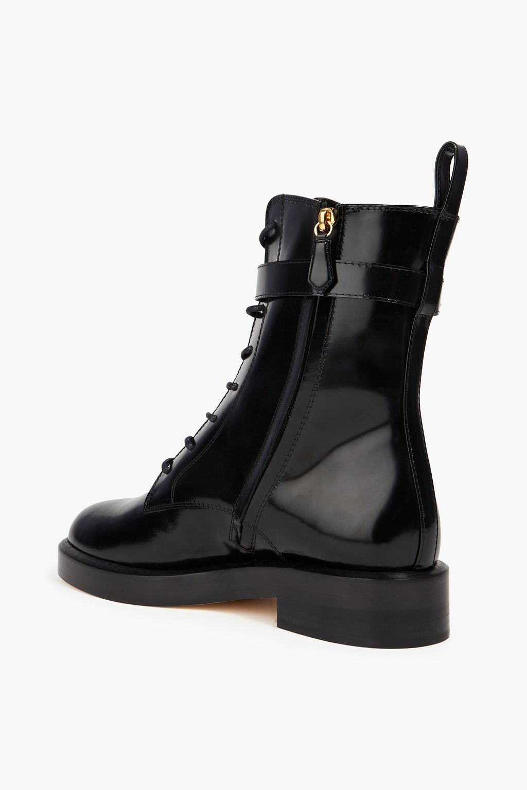 ALBERTA FERRETTI Buckled glossed-leather combat boots