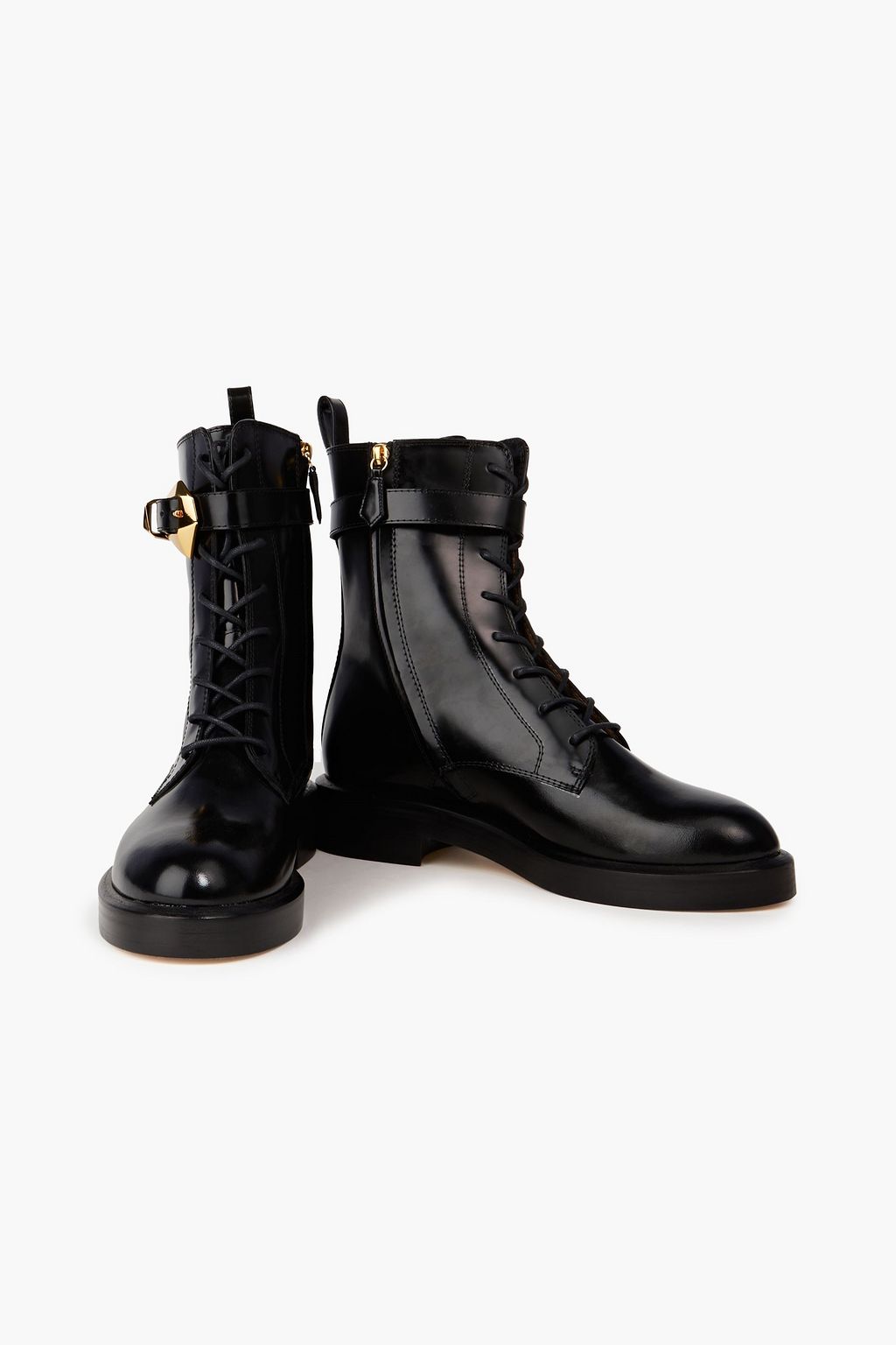 ALBERTA FERRETTI Buckled glossed-leather combat boots