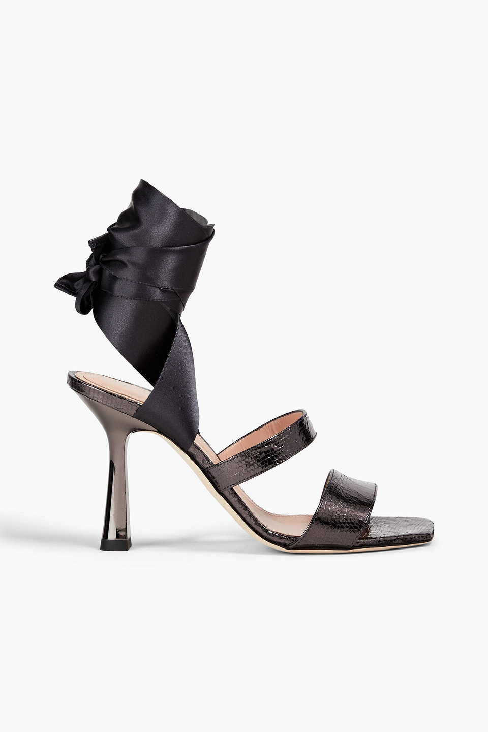Alberta Ferretti Metallic Lizard-effect Leather And Satin Sandals In Black