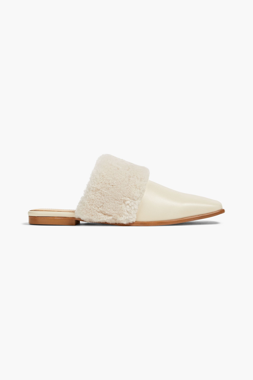 By Malene Birger Mollys Slippers Aus Leder Mit Shearling-besatz In Ecru