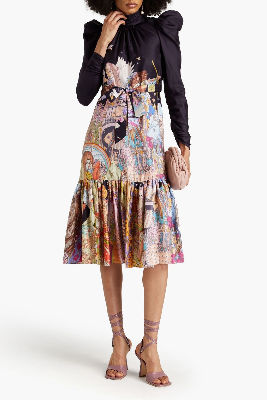 ZIMMERMANN Gathered printed silk-twill midi dress