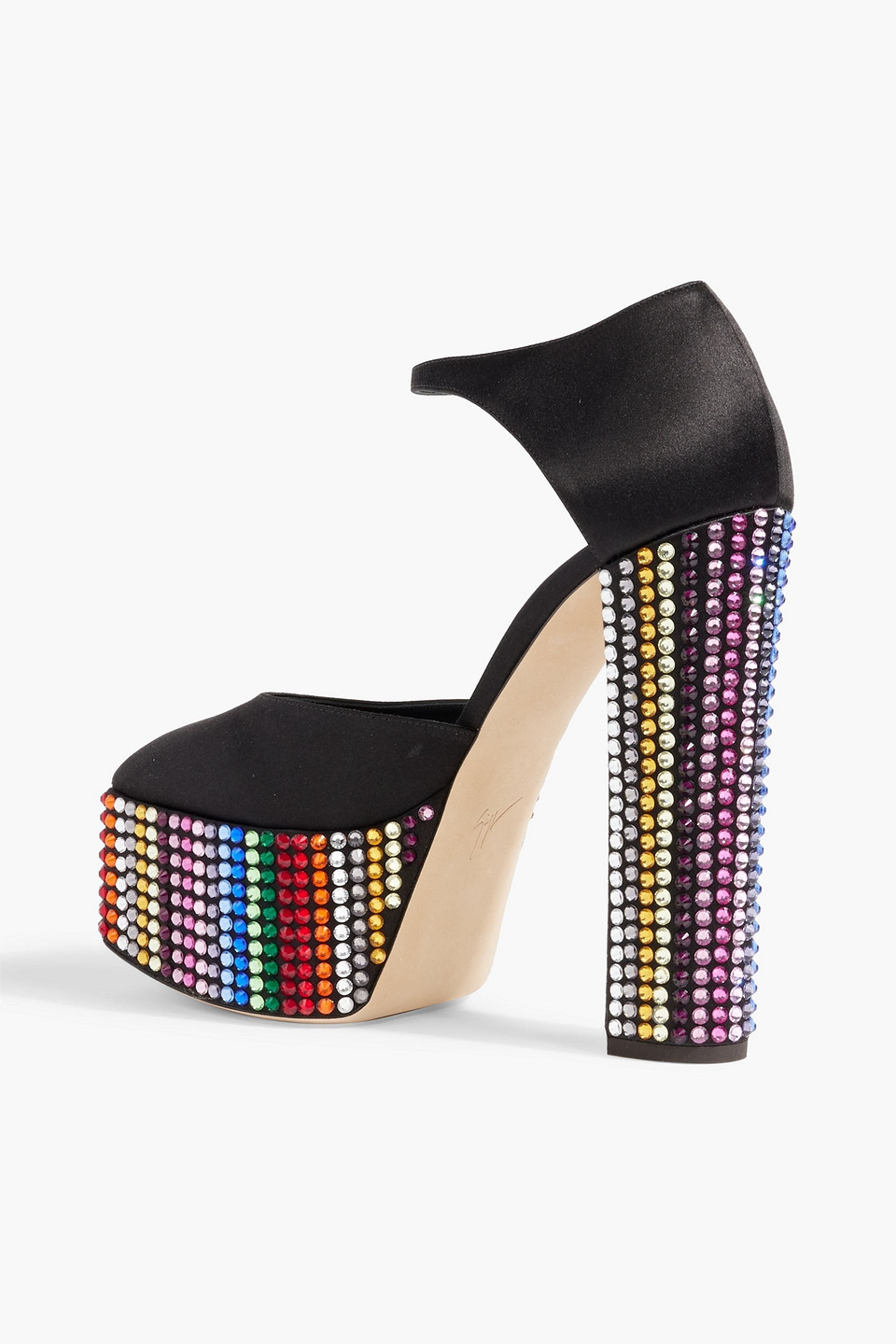 Shop Giuseppe Zanotti Bebe Embellished Satin Platform Pumps In Black