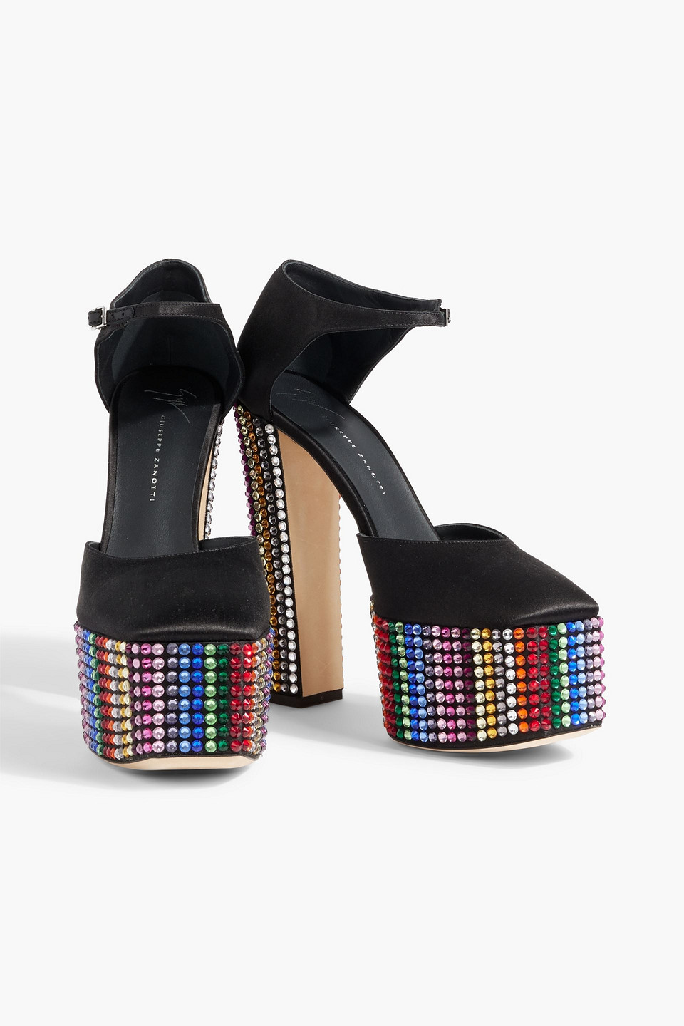 Shop Giuseppe Zanotti Bebe Embellished Satin Platform Pumps In Black