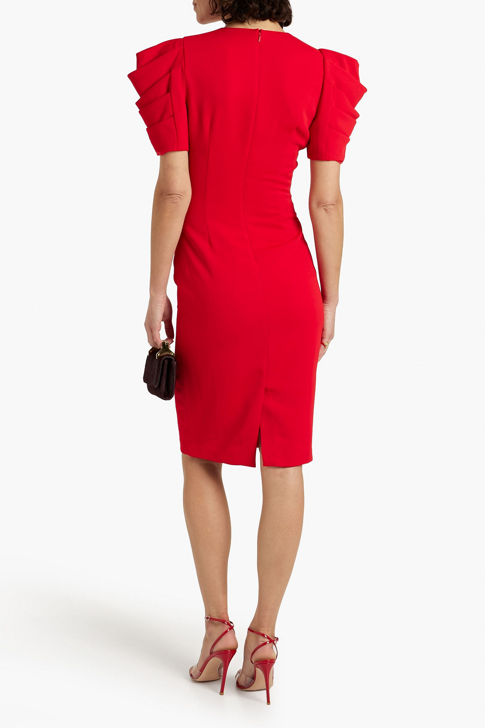 Badgley Mischka Pleated Drape Sleeve Sheath Dress In Red