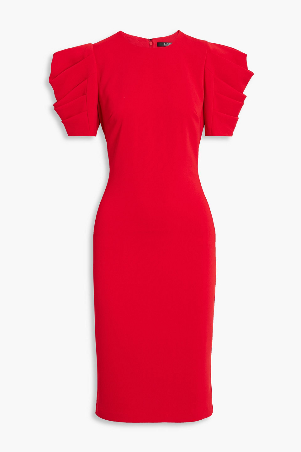 Badgley Mischka Pleated Drape Sleeve Sheath Dress In Red