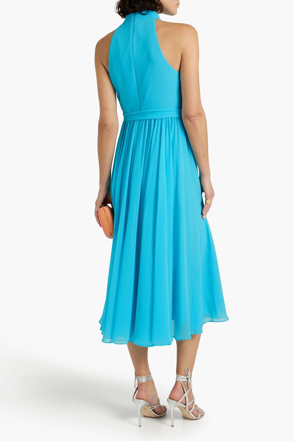 BADGLEY MISCHKA シフォン ミディワンピース ベルト付き タック入り