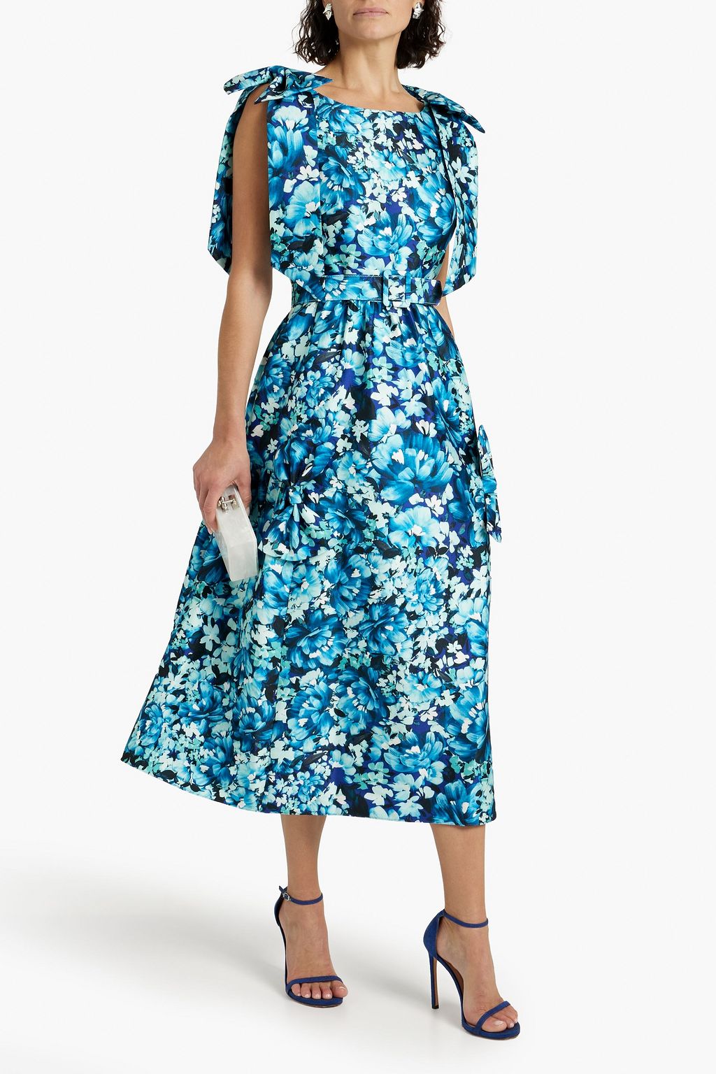 BADGLEY MISCHKA サテンツイル ミディワンピース フローラルプリント