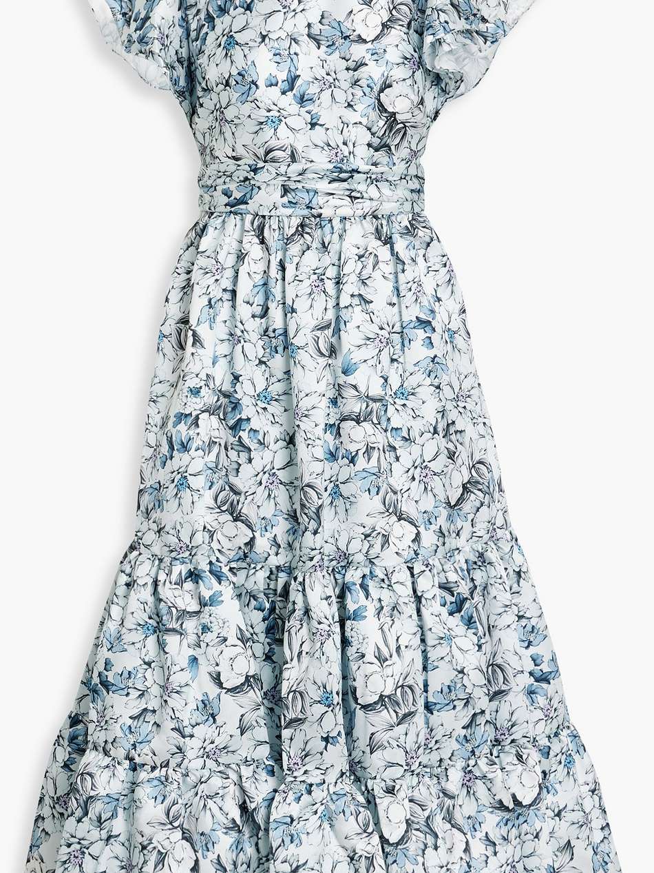 ruffled floral-print satin-twill midi dress