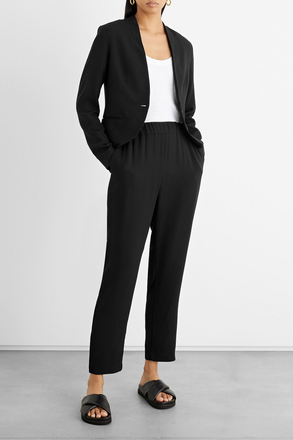 Shop Iris & Ink Jasmin Crepe Blazer In Black