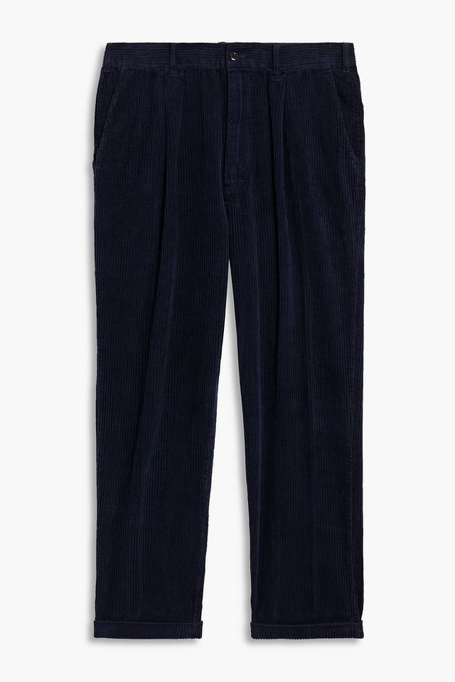 Pleated cotton-corduroy pants