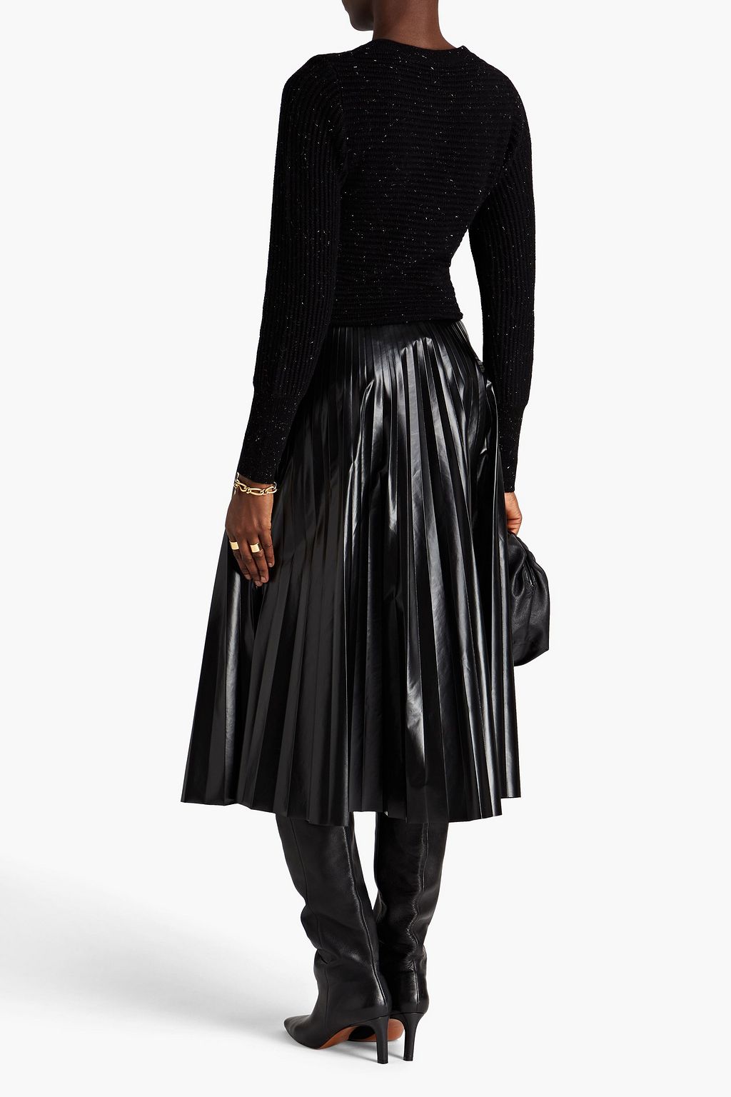 AUTUMN CASHMERE سترة من مزيج الكشمير المضلّع بلون ميتاليك