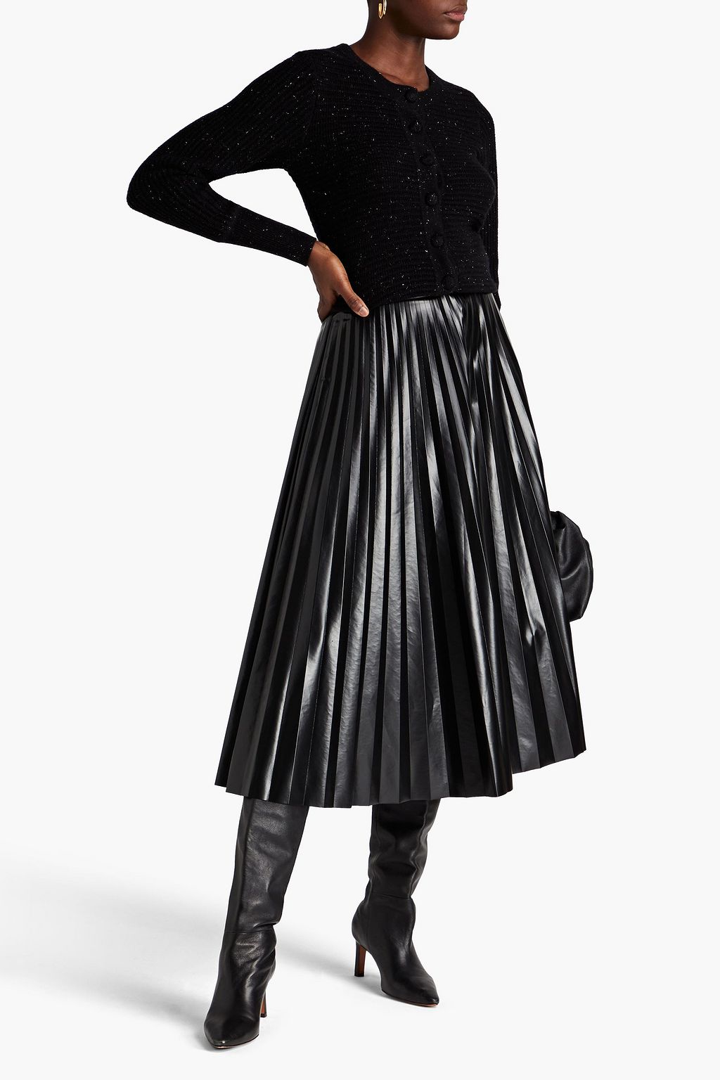 AUTUMN CASHMERE سترة من مزيج الكشمير المضلّع بلون ميتاليك