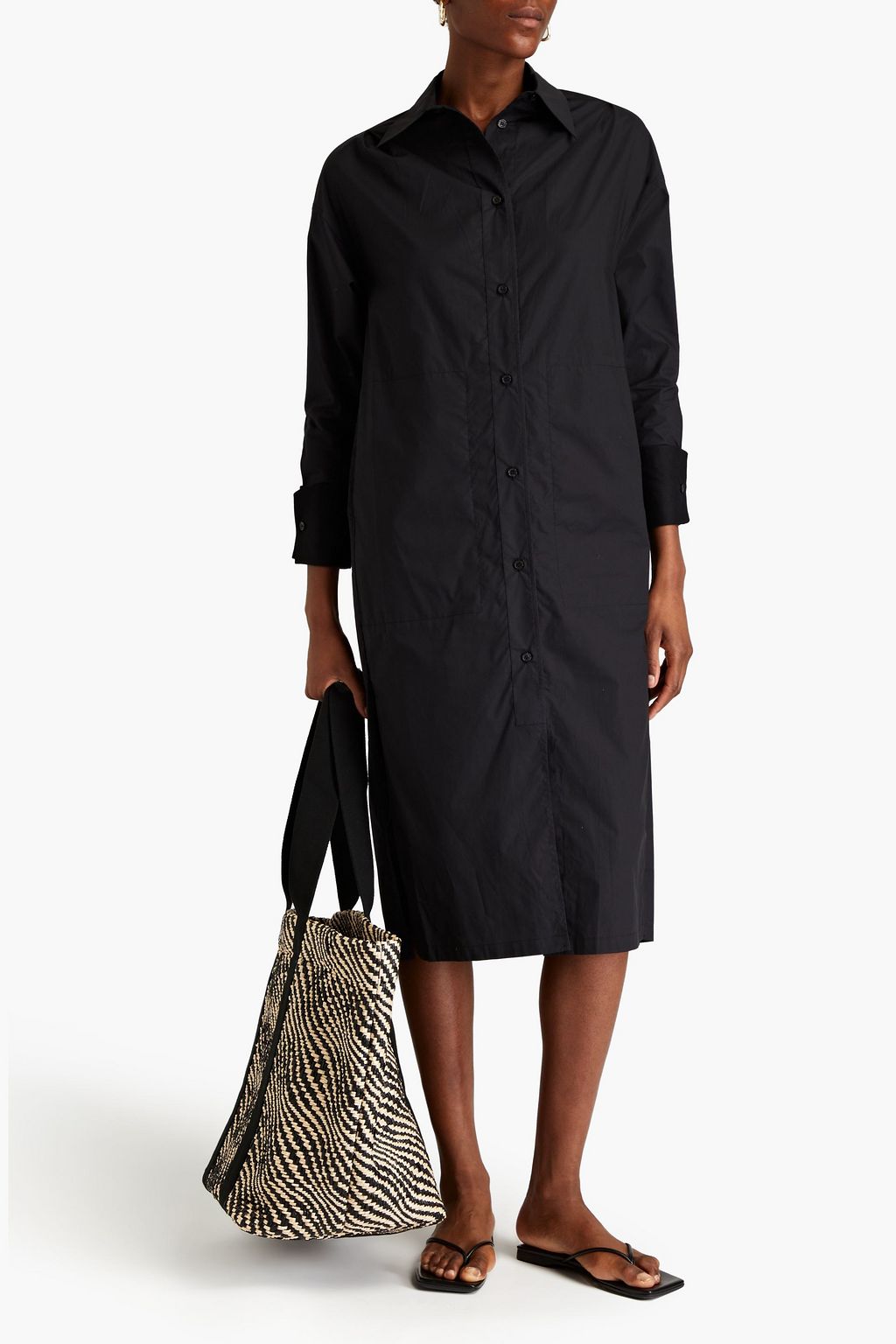 BY MALENE BIRGER Tappasa piqué-trimmed cotton-poplin midi shirt dress