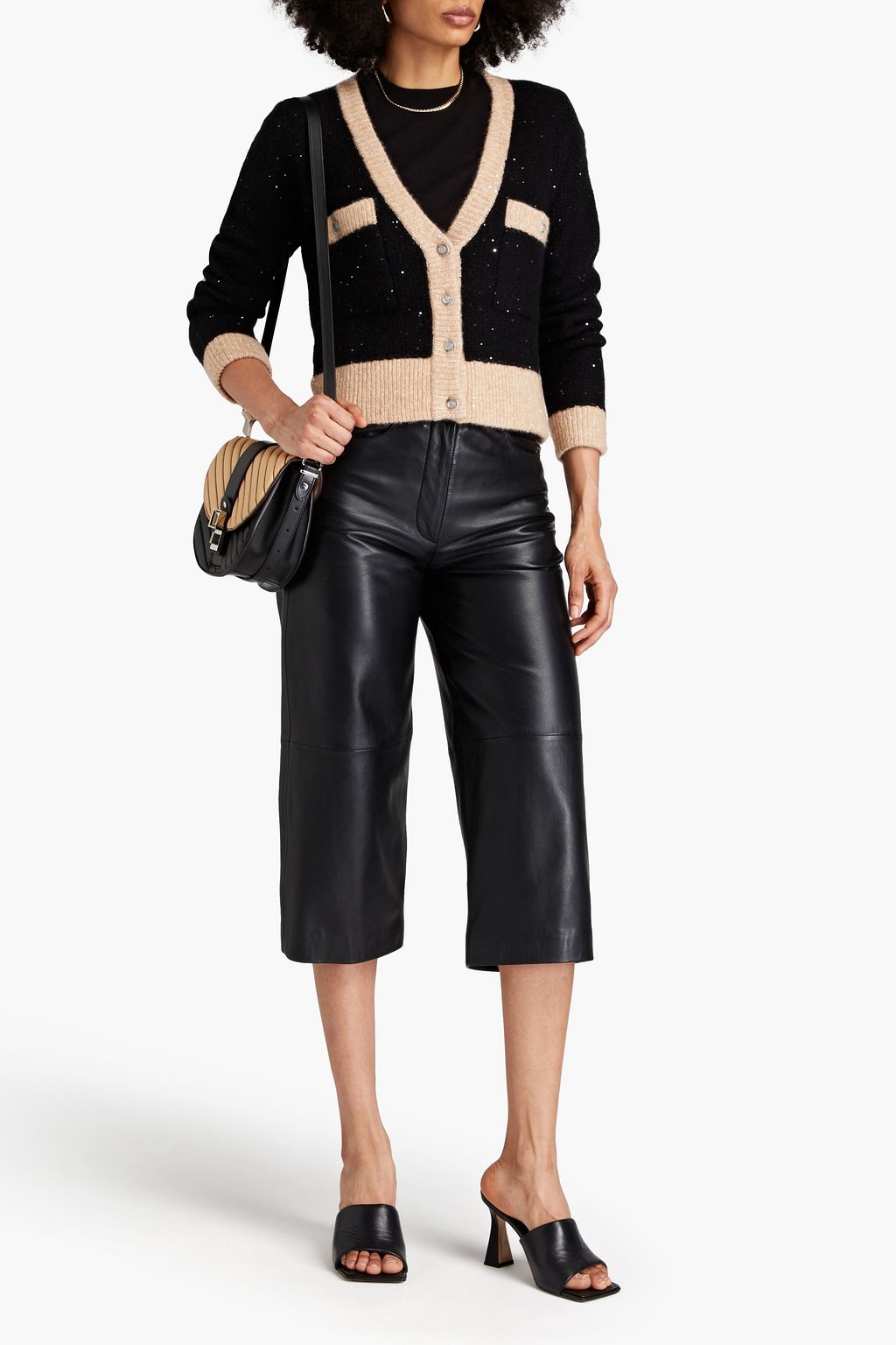 AUTUMN CASHMERE Sequined two-tone cashmere-blend cardigan