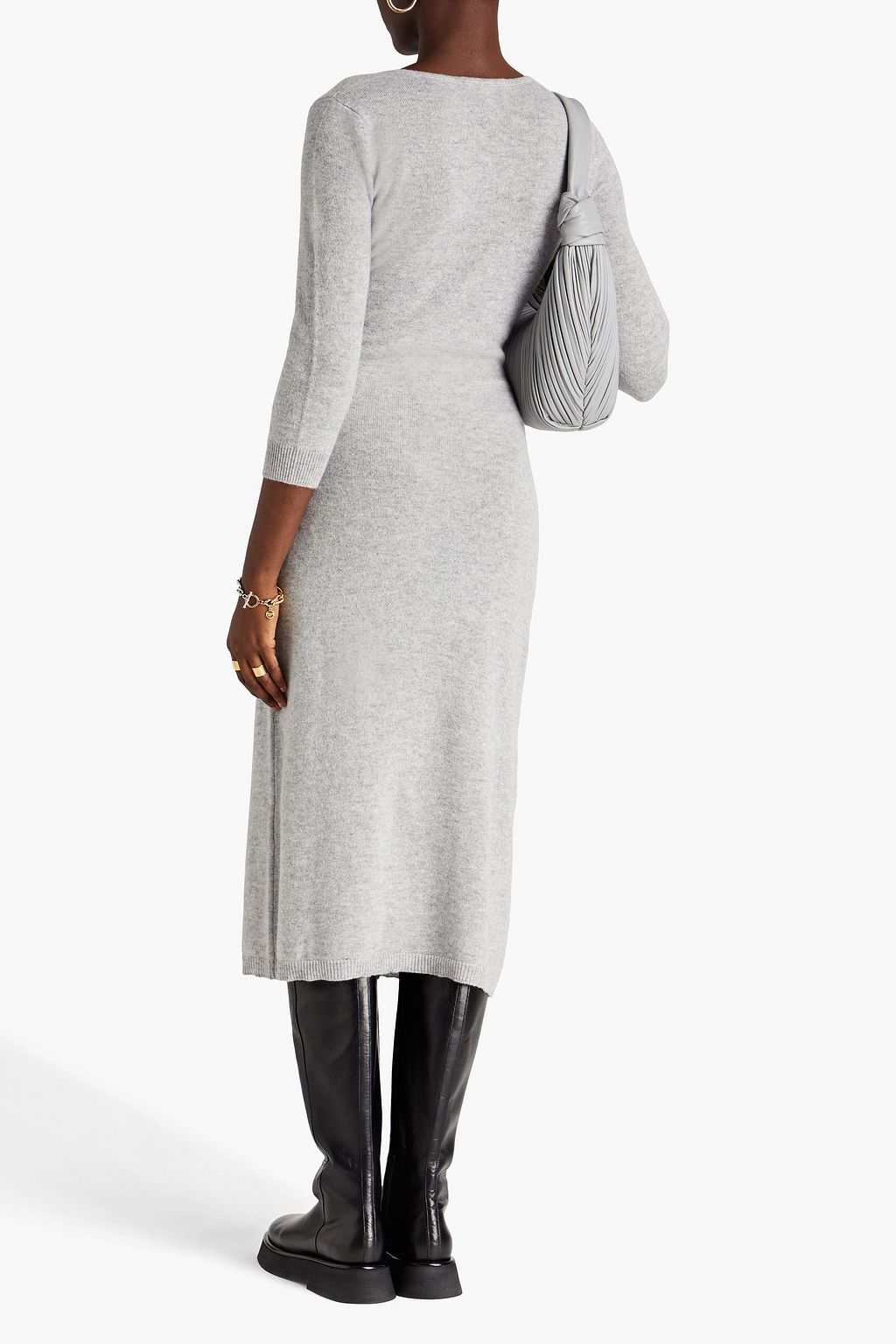 AUTUMN CASHMERE Wrap-effect mélange cashmere midi dress