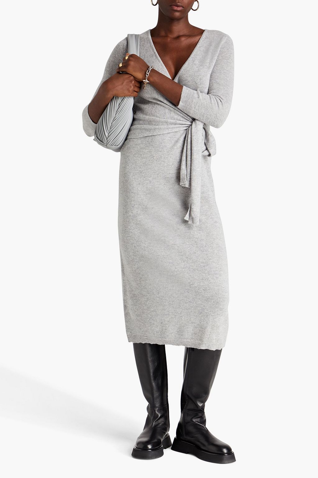 AUTUMN CASHMERE Wrap-effect mélange cashmere midi dress