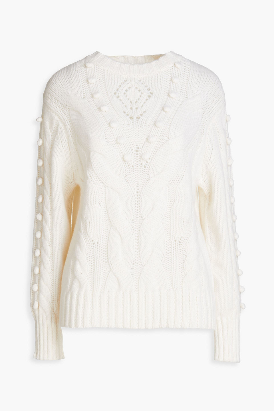 Autumn Cashmere Kaschmirpullover Mit Zopfstrickmuster Und Pompons In Ecru