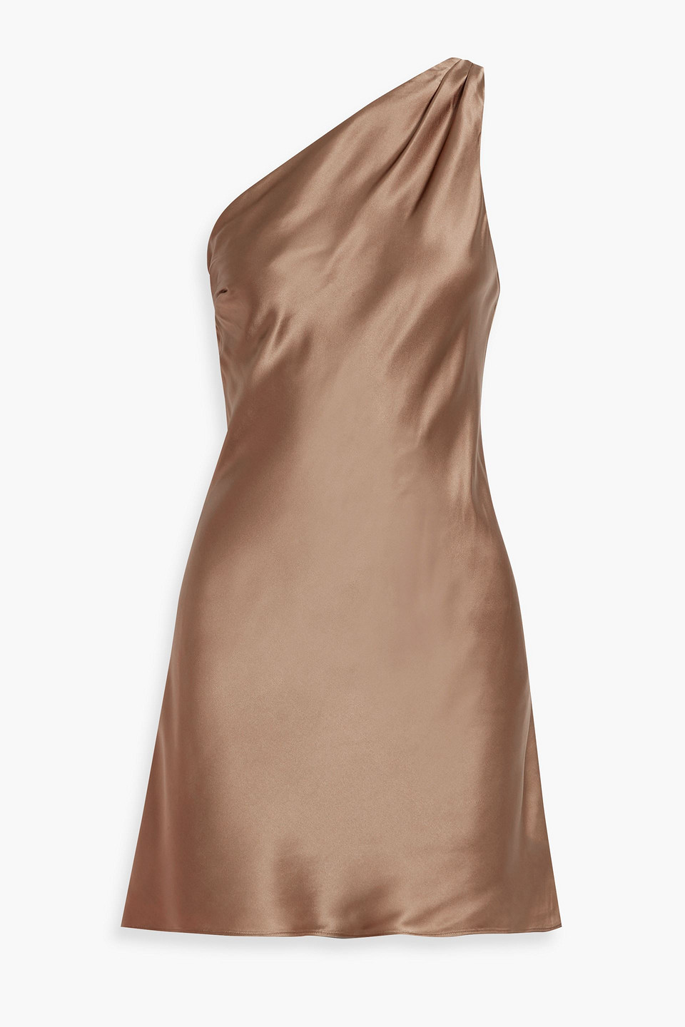 Shop Cami Nyc Anges One-shoulder Draped Silk-satin Mini Dress In Light Brown