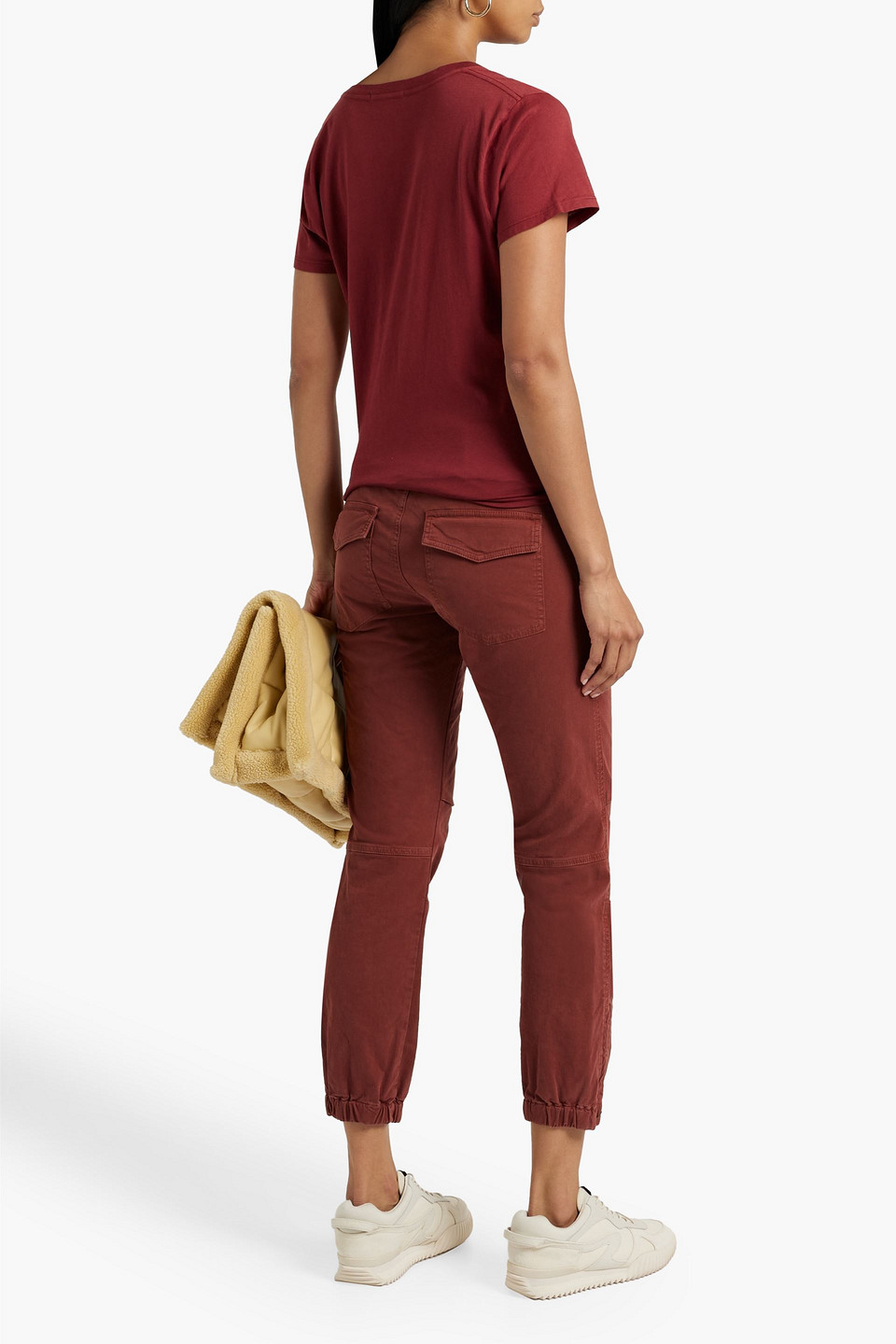 Shop Nili Lotan Cropped Stretch-cotton Twill Tapered Pants In Brick