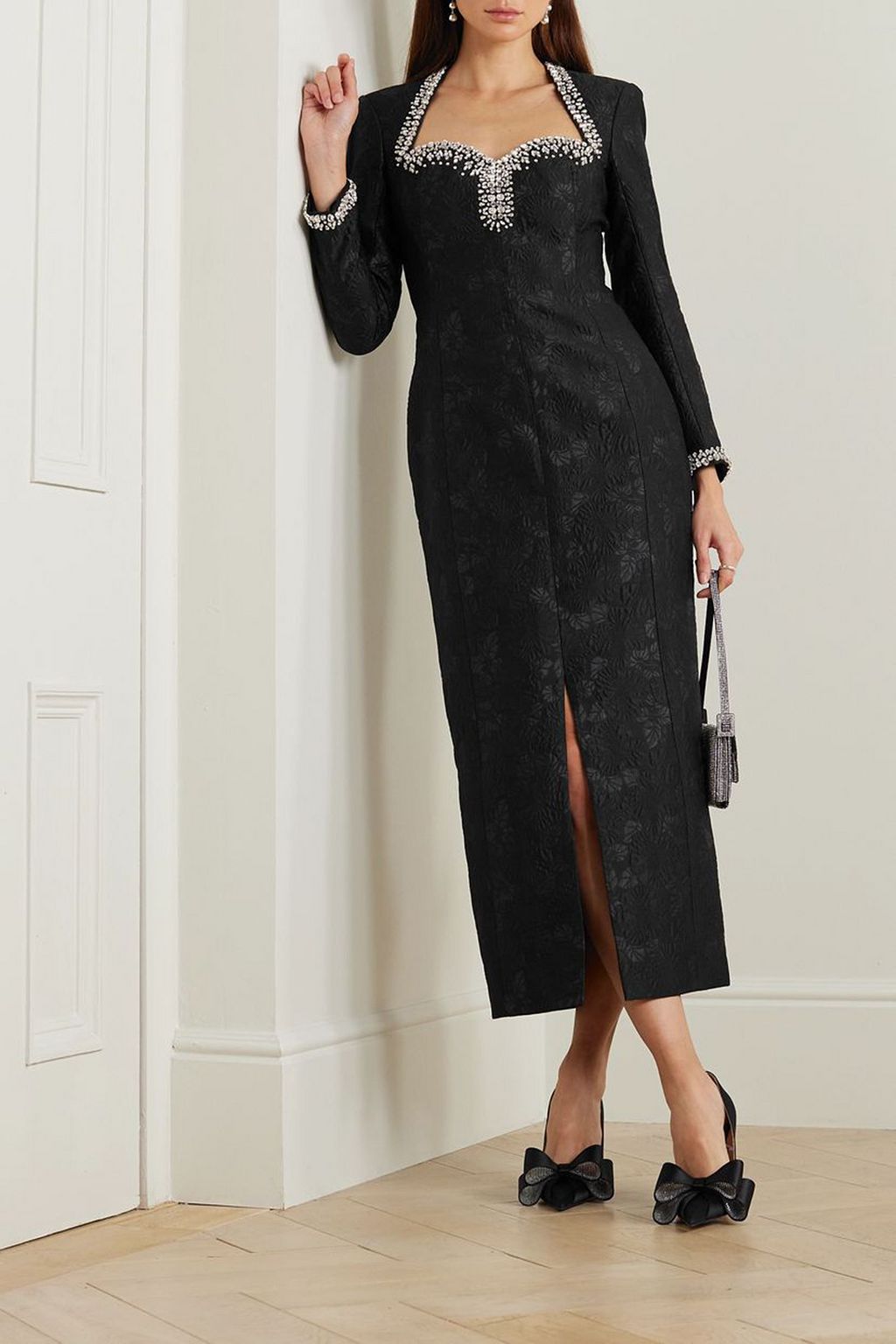 HUISHAN ZHANG Eleanor crystal-embellished cloqué midi dress