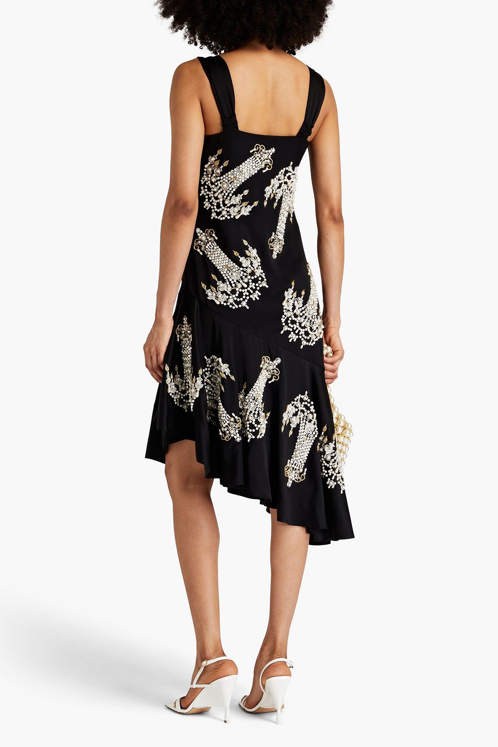 MOSCHINO Asymmetrisches Kleid aus glänzendem Crêpe mit Verzierung