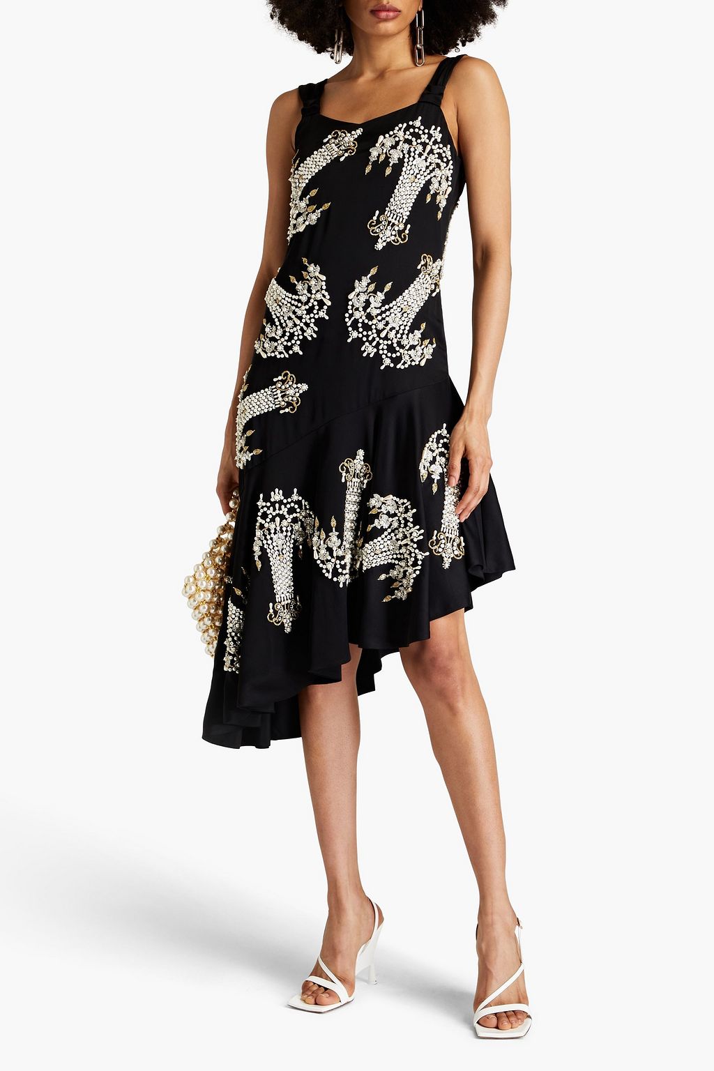 MOSCHINO Asymmetrisches Kleid aus glänzendem Crêpe mit Verzierung