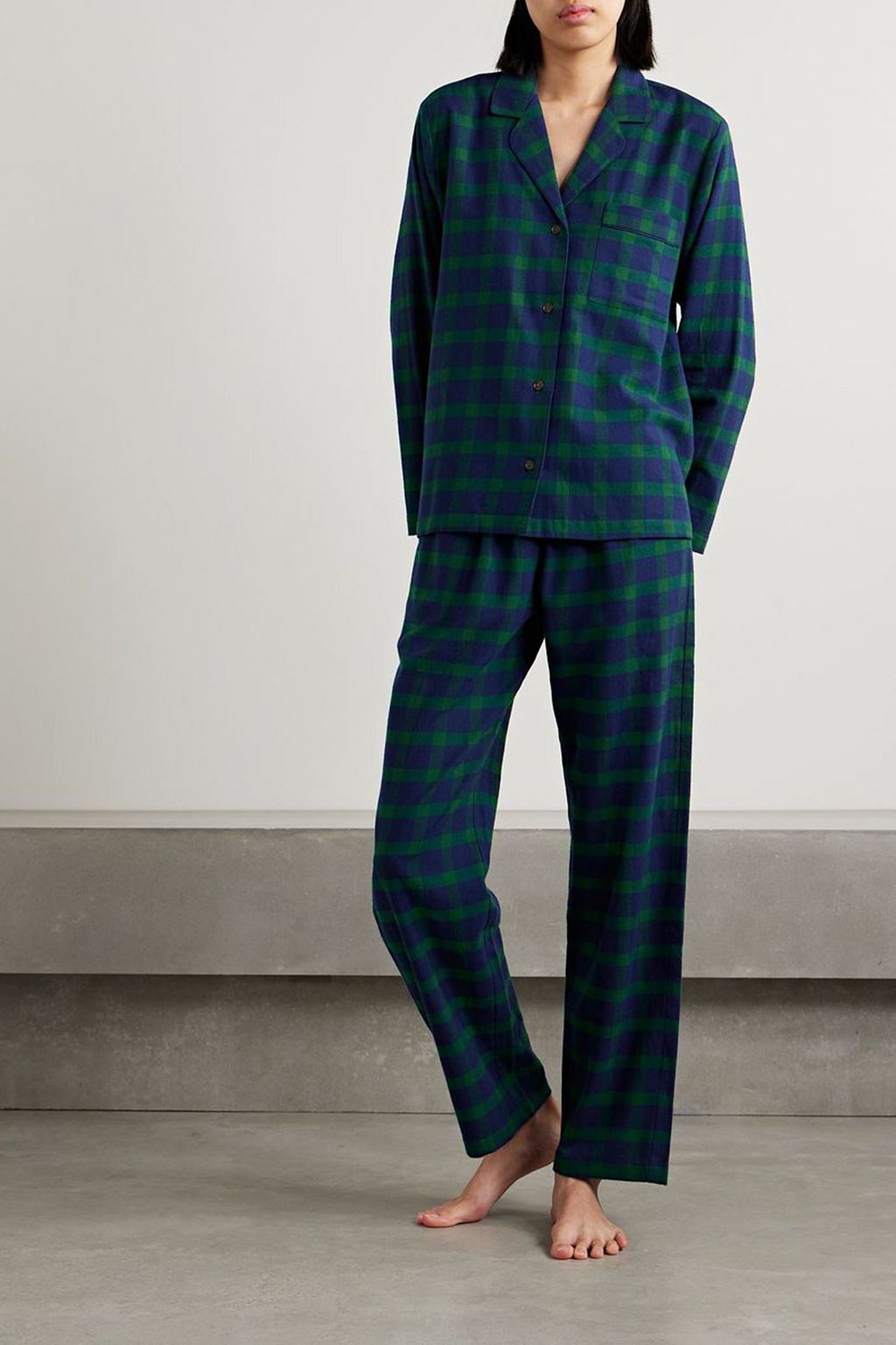 EBERJEY Checked cotton-flannel pajama set