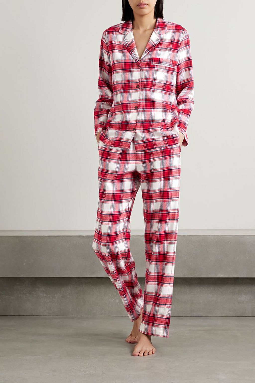 EBERJEY Checked cotton-flannel pajama set