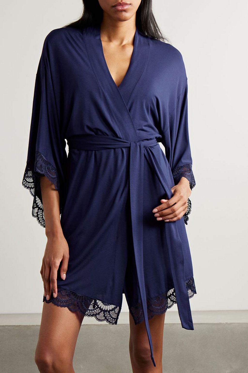 EBERJEY Mademoiselle lace-trimmed stretch-TENCEL™ Modal robe
