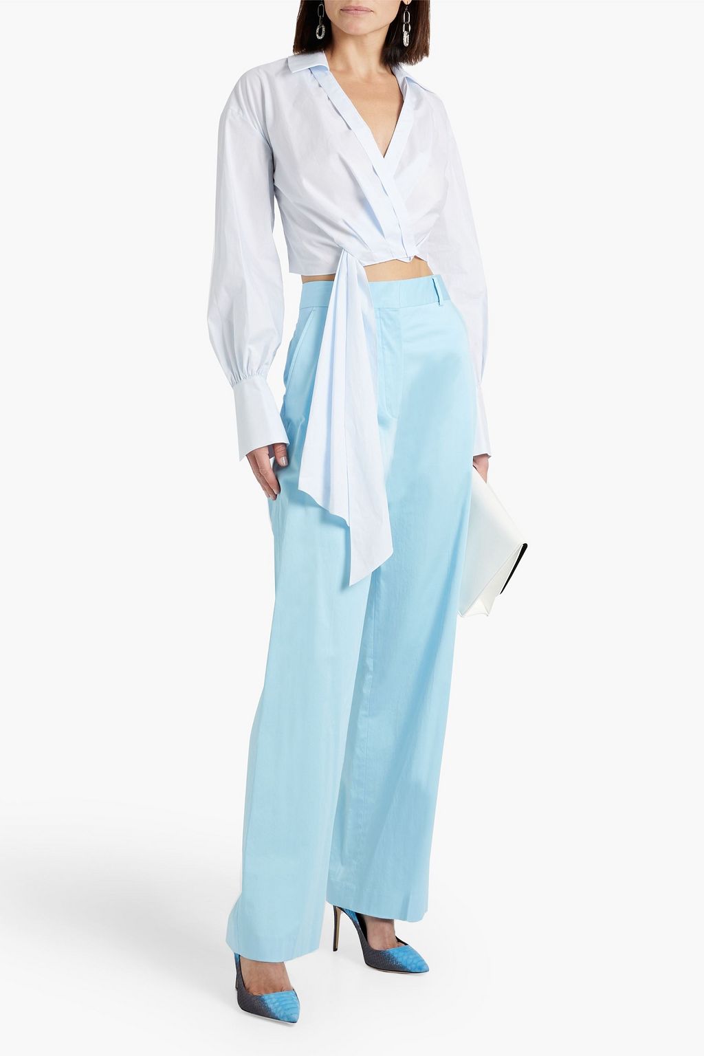 SAFIYAA Blanche cropped draped cotton-poplin wrap top