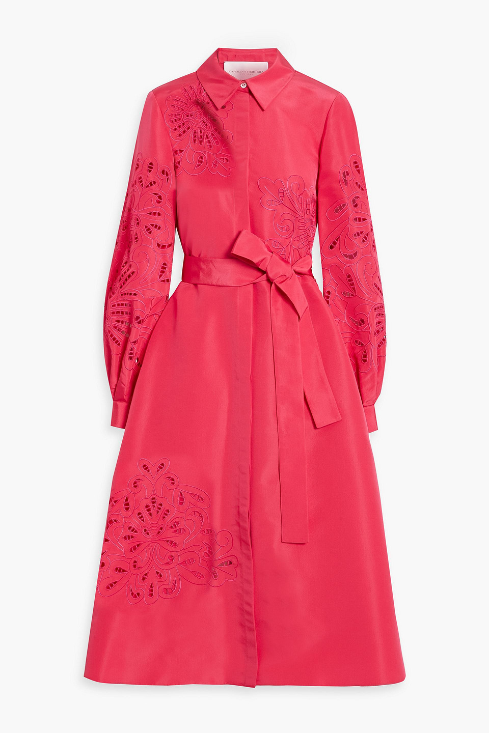 Carolina Herrera Belted Broderie Anglaise Silk-faille Midi Shirt Dress In Fuchsia