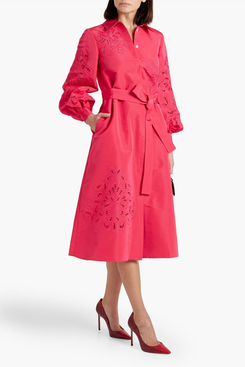 CAROLINA HERRERA Broderie anglaise silk-faille midi shirt dress
