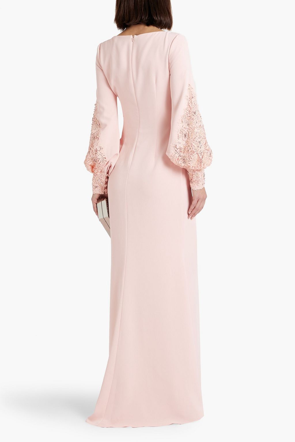 BADGLEY MISCHKA クレープ ロングドレス レーストリム