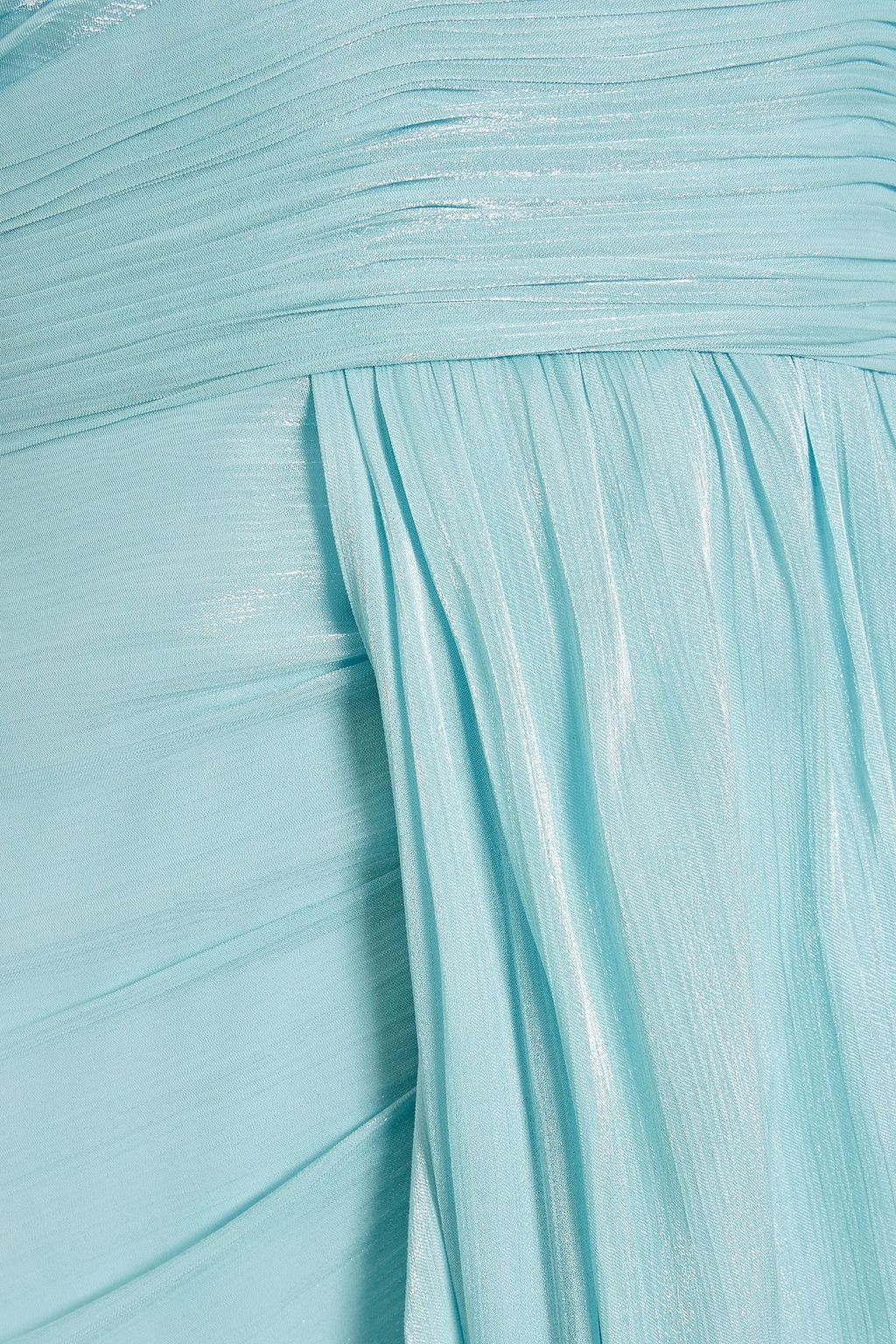 BADGLEY MISCHKA فستان سهرة بكتف واحد من قماش جورجيت بتجعيدات رفيعة
