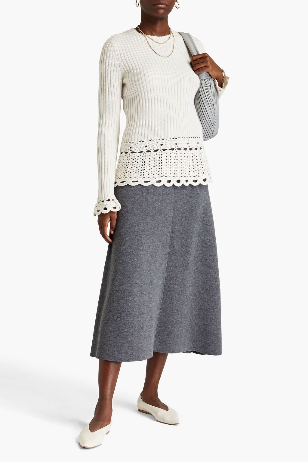 AUTUMN CASHMERE 크로셰 패널 리브 니트 스웨터