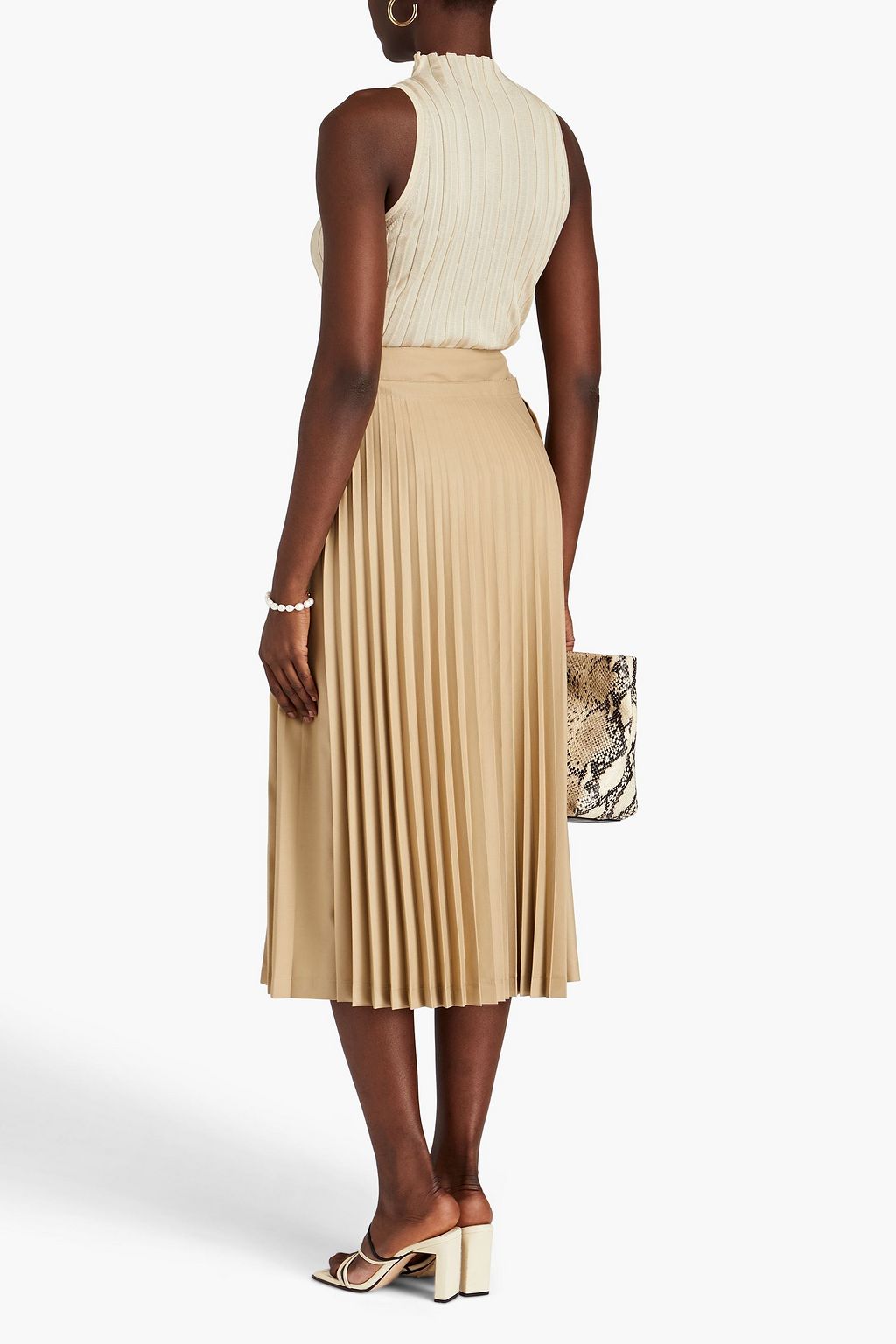 Lvir Wrap Half Pleat Midi Skirt Beige Size XS main image 1