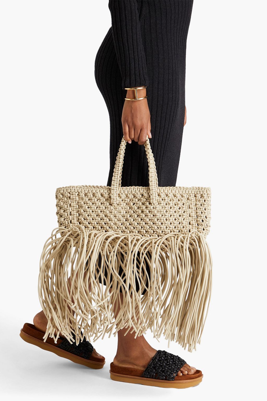 YUZEFI Fringed braided faux leather tote