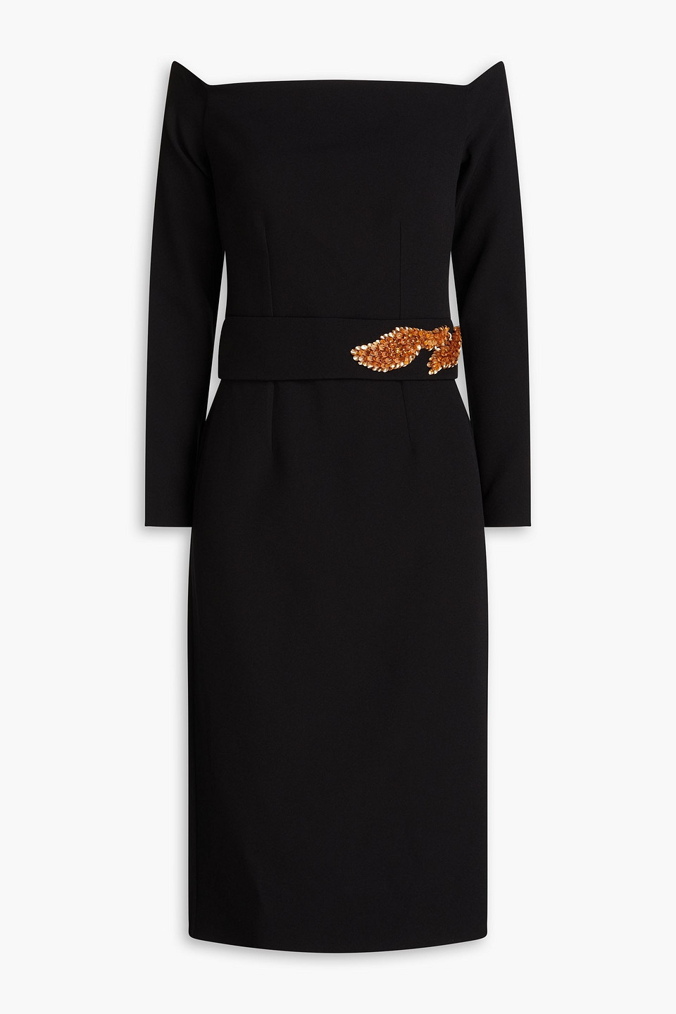 Starling off-the-shoulder embellished crepe dress