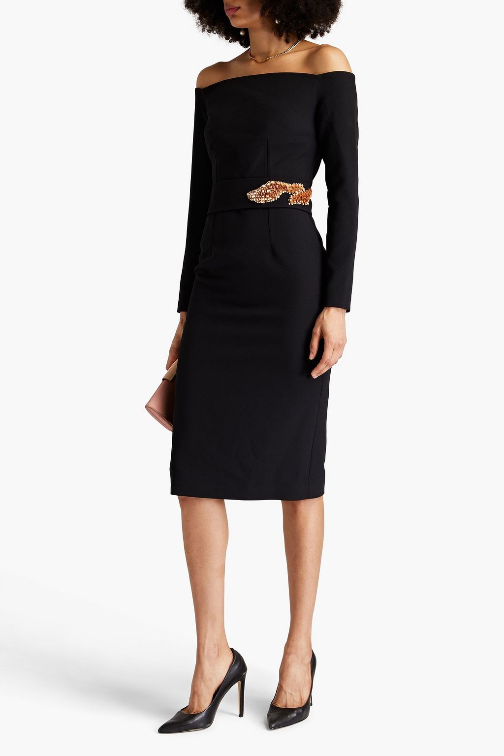 SAFIYAA Starling off-the-shoulder embellished crepe dress
