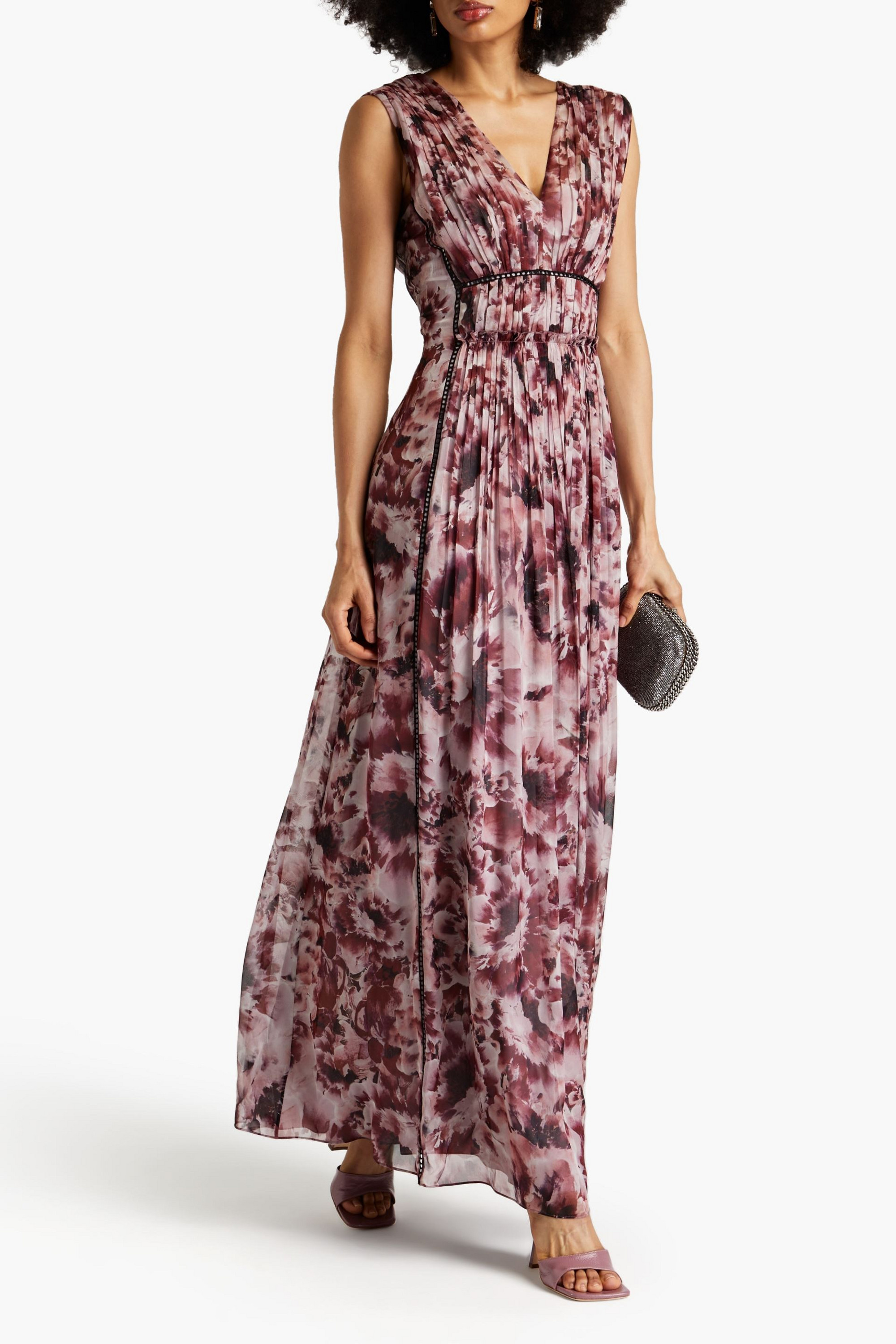 ALBERTA FERRETTI Lattice-trimmed floral-print silk-chiffon maxi dress